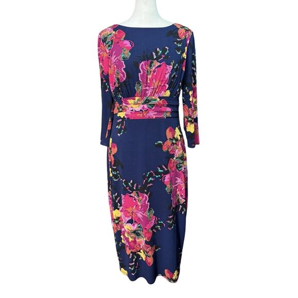 Signature by Sangria Dresses & Skirts - Sangria Womens Navy Blue Floral Formal Sheath Dress Mother Of The Bride, Size 8